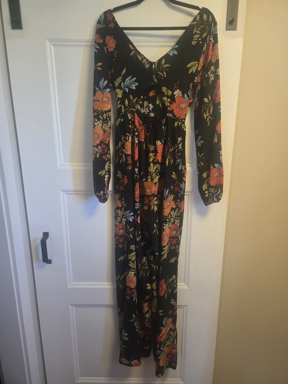 ASOS TALL Black Floral Long Sleeve Jumpsuit